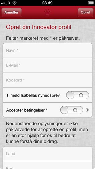Man skal oprette en profil for at kunne bruge app'en. Det sker hurtigt og let via app'en