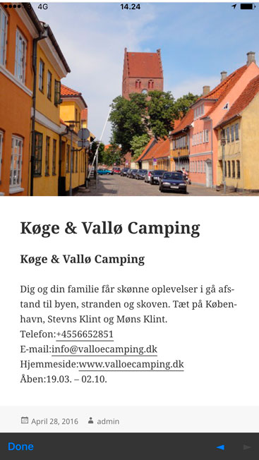 Viser information om campingpladserne